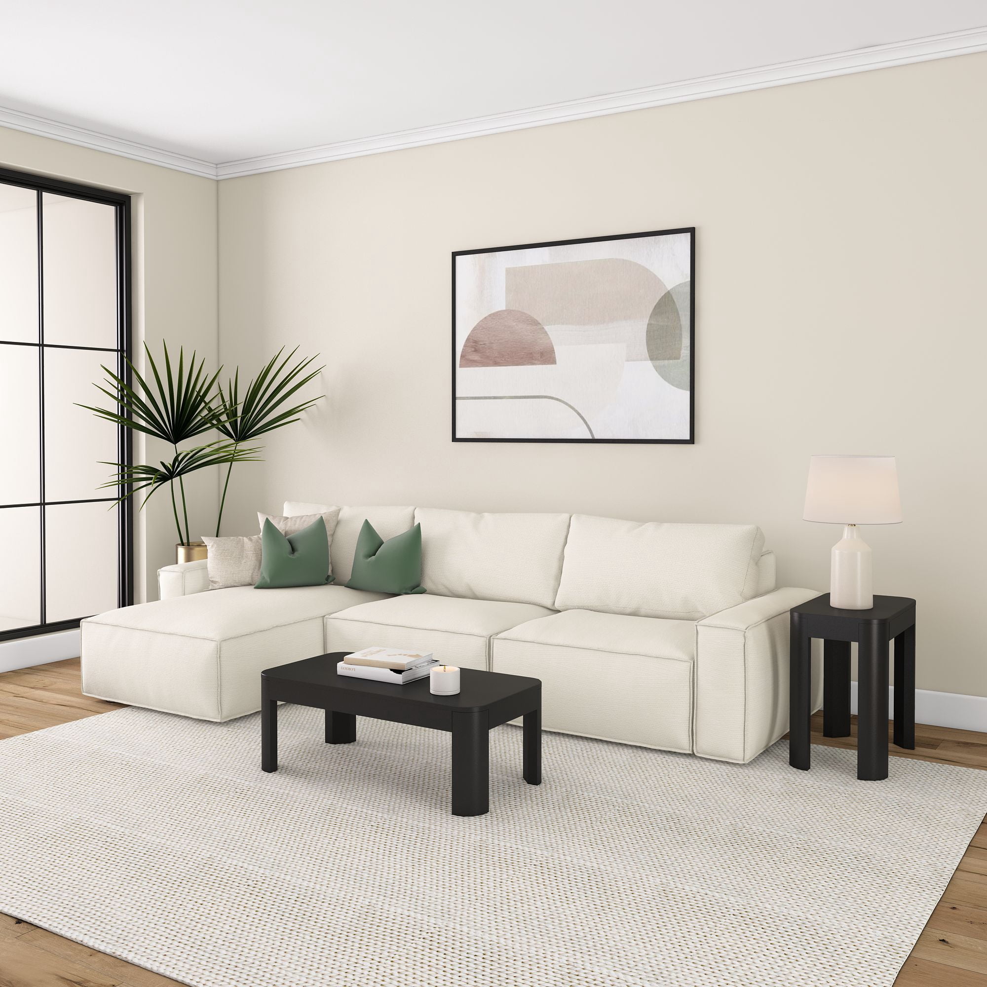 Plank+Beam Solid Wood 40" Modern Rectangular Coffee Table, Coffee Table for Living Room, Black