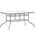 thumbnail image 2 of BizChair 31.5" x 55" Silver Rectangular Tempered Glass Metal Table with Umbrella Hole, 2 of 11