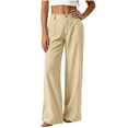 thumbnail image 3 of Lenpel Womens Wide Leg Striped Pants Fashion Button Trousers with Pockets Casual Business Straight Leg Slacks, 3 of 6