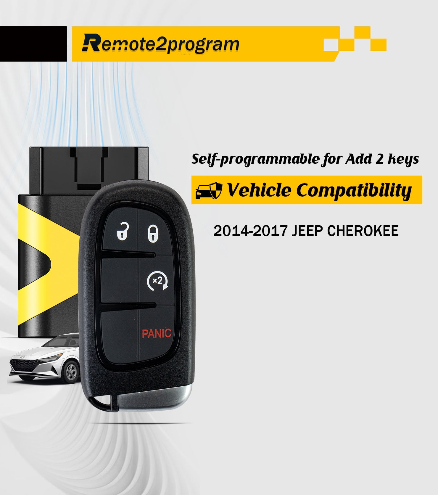 OBD Tool Car Key Programmer Kit for No Working Remote and Smart Keyless Entry Remote Control Replacement for 2014-2017 Jeep Cherokee with FCC: GQ4-54T