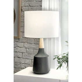 Nuloom  28-inch Jenna Black Ceramic & Wood Linen Shade Table Lamp - 17" h x 8" w x 8"d