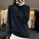 thumbnail image 1 of Suéter de cuello alto para mujer, color liso, con diamantes de imitación, cuello medio alto, suéter de punto, blusa para mujer, 1 of 4