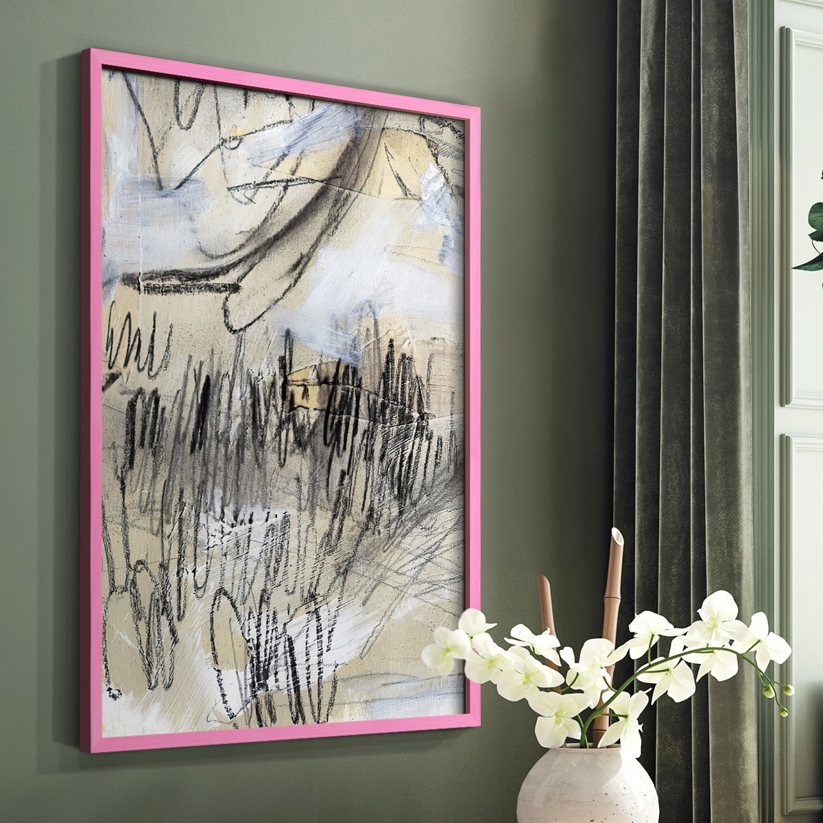 Masked Notes III Framed Print in Pink Solid Wood Framed Print No Nail Hanging