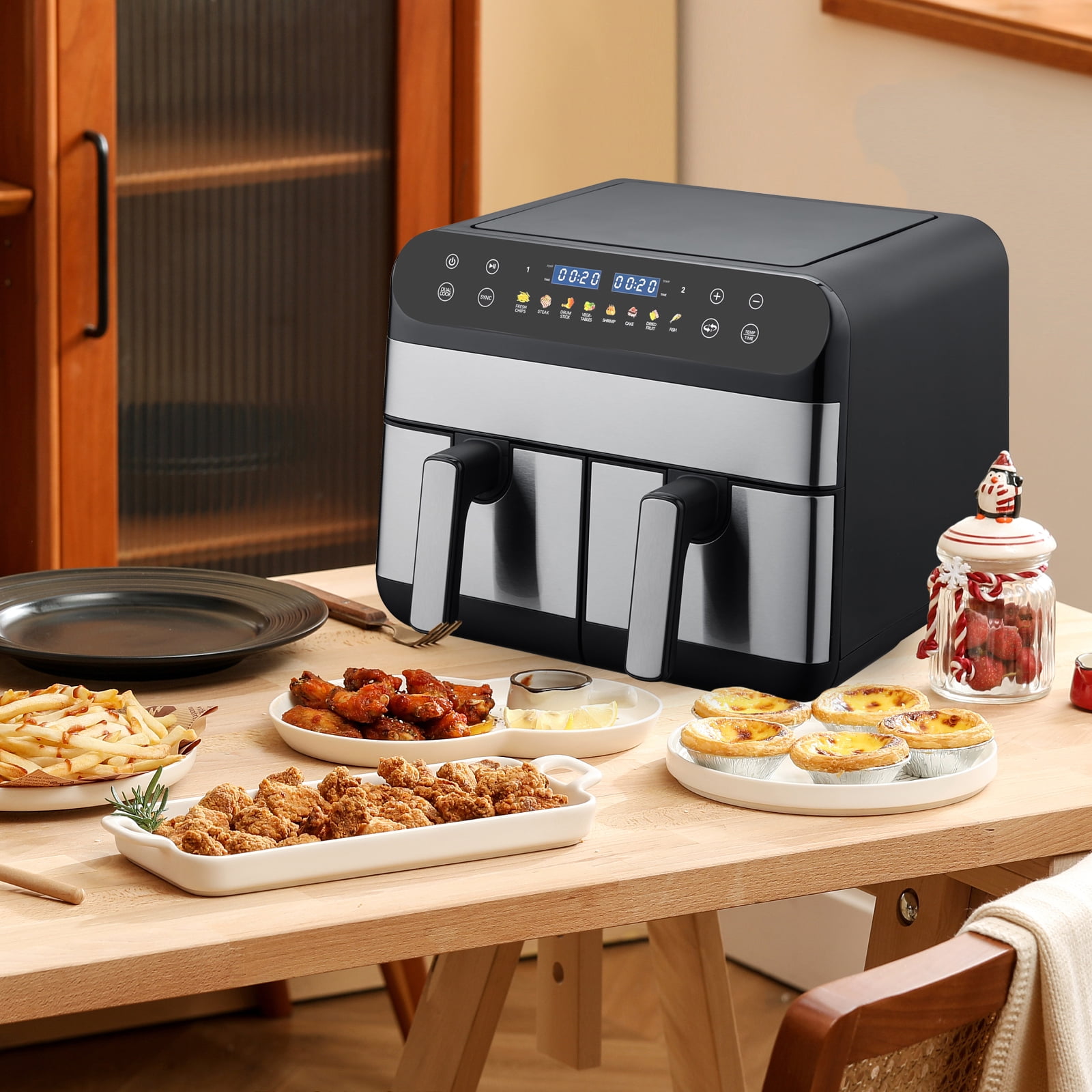 Jacgood 8In1 Dual Basket Digital Air Fryer Oven w/ Touch Screen, 2 Independent 9.5 QT Baskets For Co(图2)