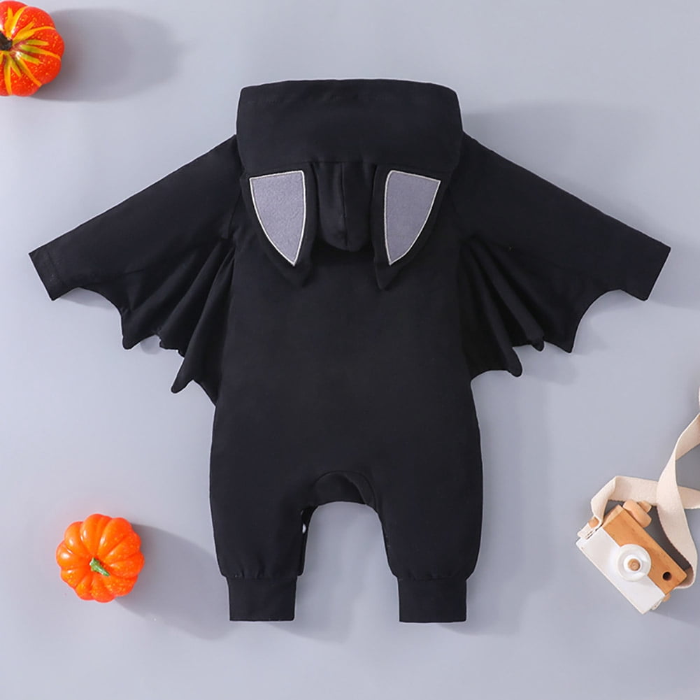 IBTOM CASTLE Newborn Baby Bat Costume Halloween Cosplay Cloak Romper with Wings Ears Hoodie My First Halloween Outfit for Boy Girl 3-6 Months Black Skull Spider