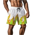 thumbnail image 6 of RYDCOT Men's Casual Faux Suede Flame Graphics Shorts Lightweight Elastic Waist Drawstring Summer Beach Shorts Yellow, 6 of 9