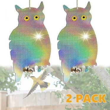 Hanging Owl Decoy, DIDADI Owl Decoys to Scare Birds Away with Bells, Bird Deterrents for Outside Garden House (2 Pack)