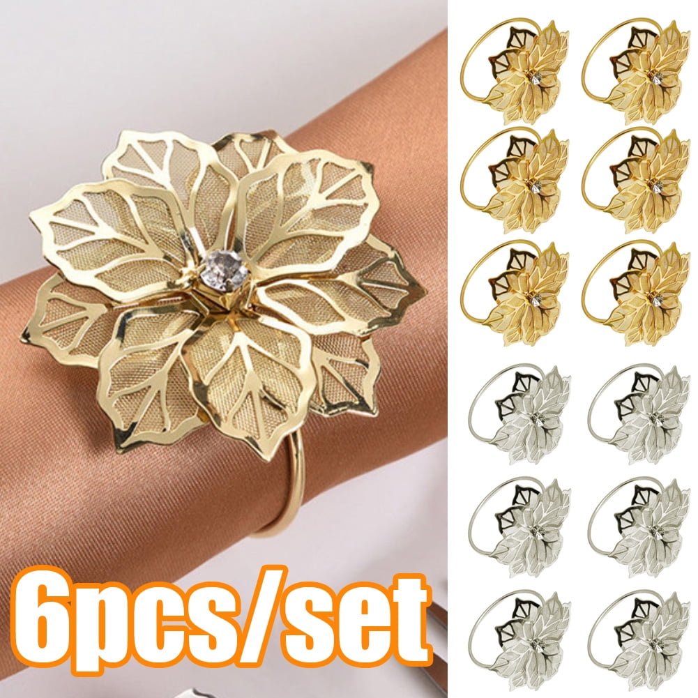 Travelwant 6Pcs Flower Napkin Rings, Hollow Out Floral Napkin Holder