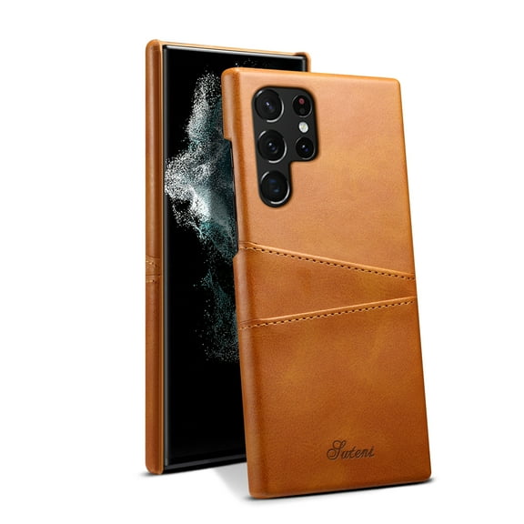 Case for Samsung Galaxy S23 Ultra, Premium Slim Anti-Scratch Luxury Leather Card Slots Wallet Case PC Back Drop Protection Cover Men for Galaxy S23 Ultra, Yellow