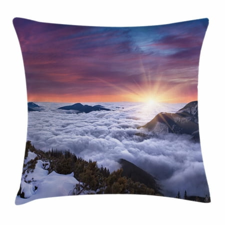 Nature Throw Pillow Cushion Cover, Winter Landscape in the Mountains Sunset Majestic Scenes from the World Photo, Decorative Square Accent Pillow Case, 18 X 18 Inches, Muave White Brown, by (World Best Nature Photos)