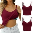 thumbnail image 2 of DondPO Womens Tank tops Women's Solid Color with Bra Pads Bra Two Vest Camisole top Camisole for Women Womens tops Red 3XL, 2 of 5