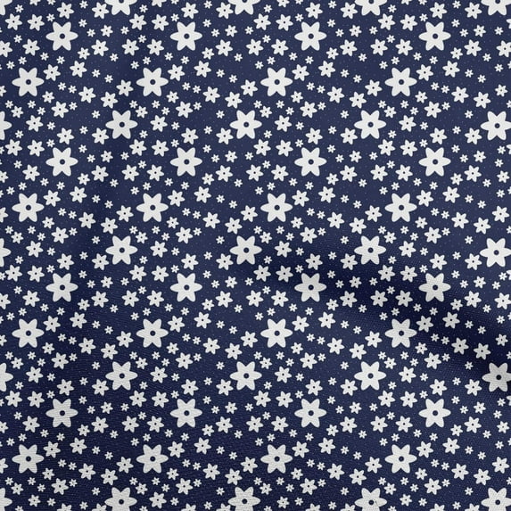 oneOone Cotton Cambric Dark Blue Fabric Floral Ditsy Silhouette Diy Clothing Quilting Fabric Print Fabric By Yard 42 Inch Wide