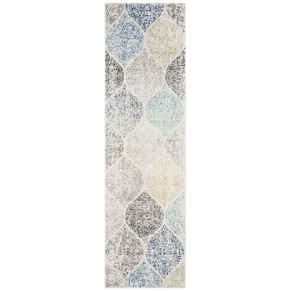SAFAVIEH Madison Leighton Geometric Runner Rug, Ivory/Blue, 2'3" x 10'