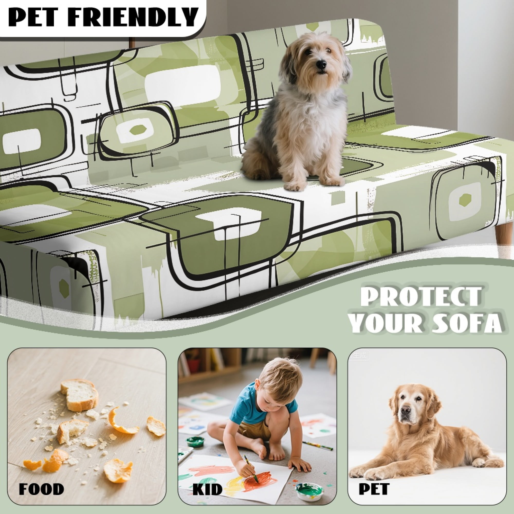 ZIATUBLES Abstract Geometry Armless Sofa Futon Slipcovers, Stretch Couch Cover Dustproof Elastic Furniture Protector Machine Washable for Living Room Bedroom