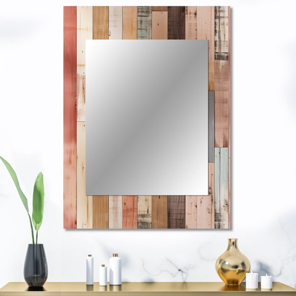Designart "Pink Striped Pattern Resembling Farmhouse Planks" Abstract Wall Mirror, Printed Pink Wall Mirror, Modern Bathroom Wall Mirror, Decorative Abstract Mirror - 30x40 Inch