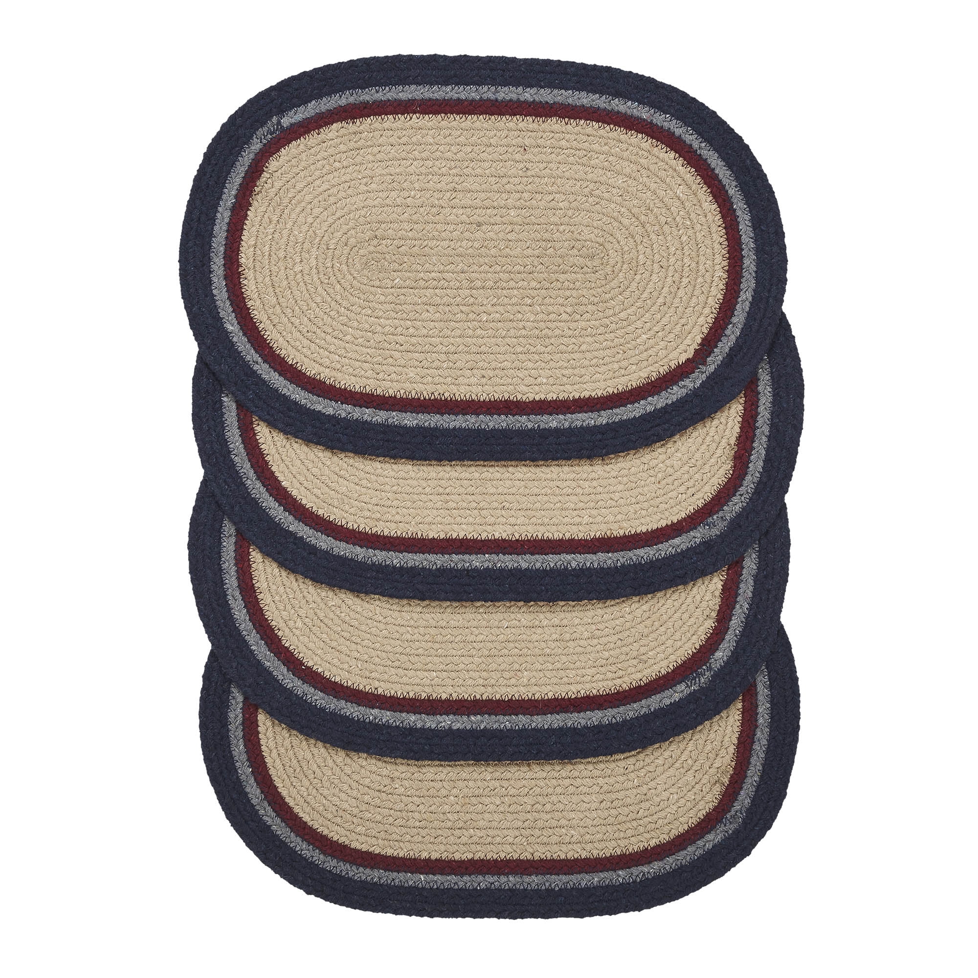 VHC Brands Braided Cotton Placemat 10x15 Set of 4, Cotton Dining Room, Kitchen Placemat, Dining Table Placemats, Woven Place Mat, Stenciled, My Country Collection, Oval 10x15, Stars, Navy