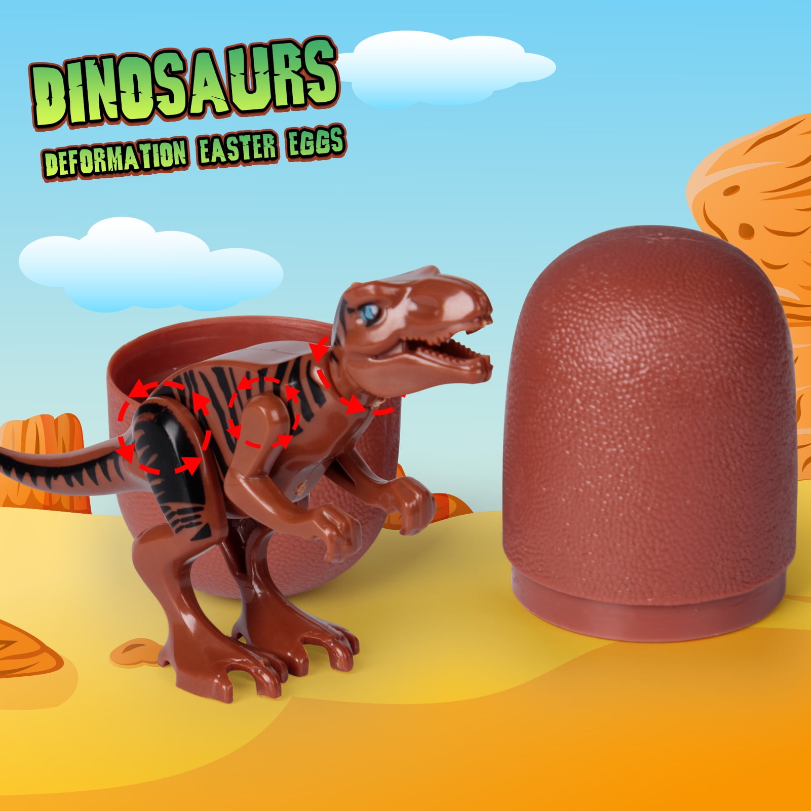 Acekid 6 Pack Dinosaur Easter Eggs, Prefilled Dinosaur Toys Building Blocks, Party Favor Easter Egg Gifts for Kids