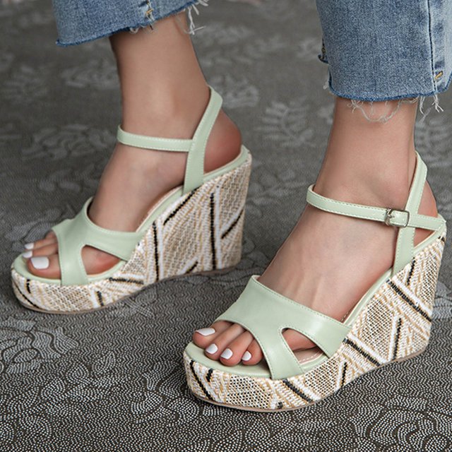 Zapatos de mujer Casual Cuñas de paja Tacón súper alto Estilo romano Hebilla Tobillo Correas Sandalias Wmkox8yii sa3792