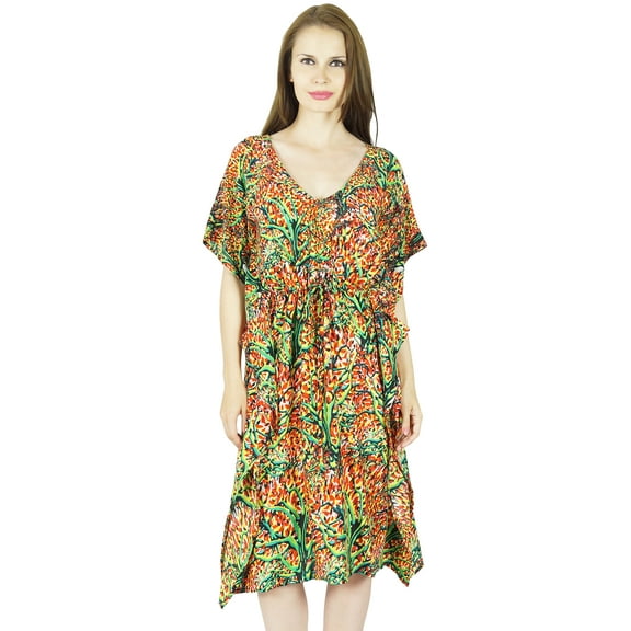 Bimba Women Short Multicolor Rayon Kaftan Beach Coverup Caftan Dress