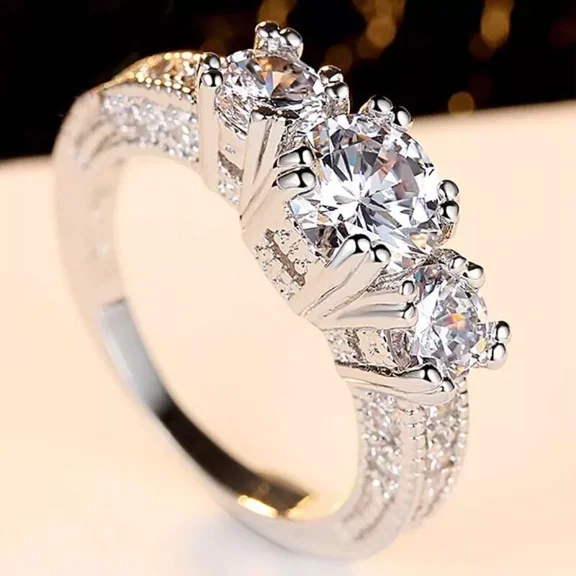 3.50 TCW Round Cut Moissanite Three-Stone Engagement Ring 14k White Gold Plated