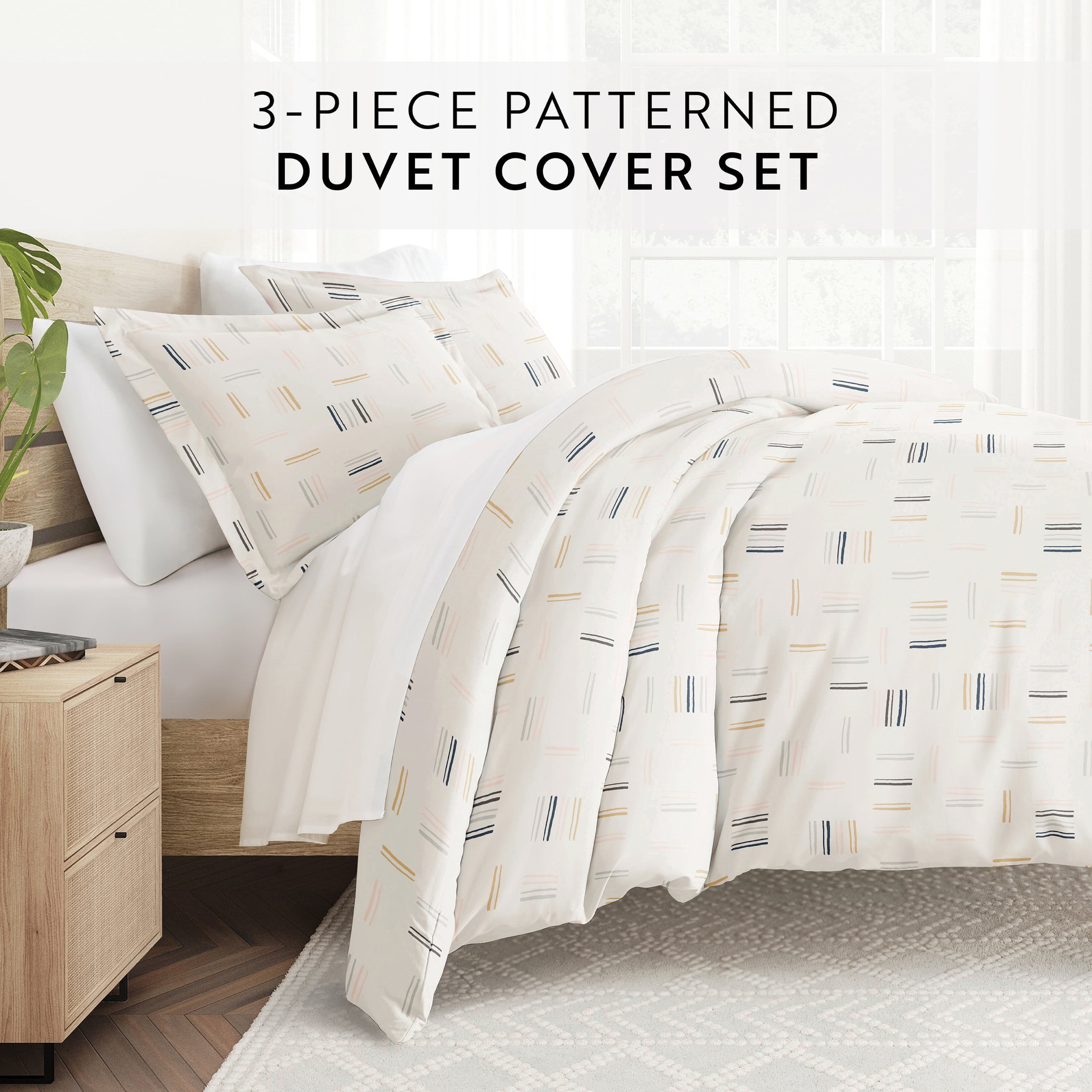 Noble Linens Clay Geo Dash 3-Piece 3-Piece Duvet Cover Set, King/Cal King