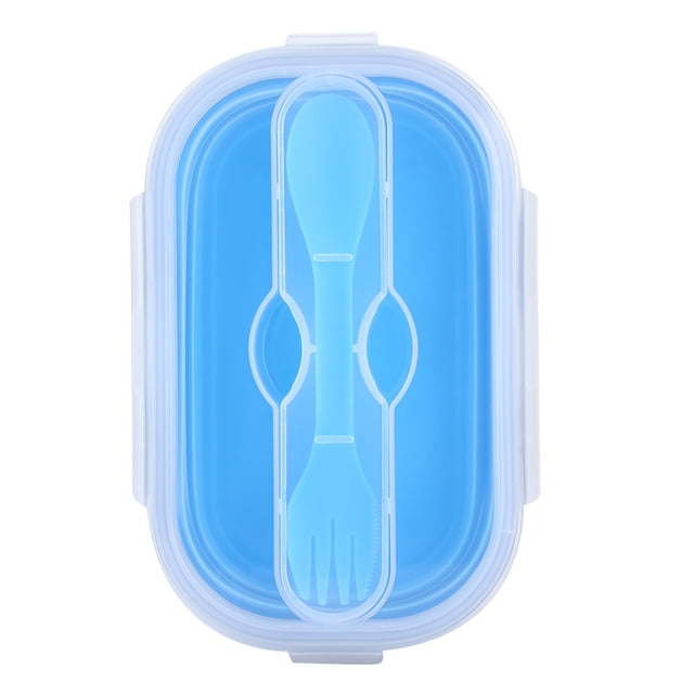 Fiambrera plegable de silicona portátil de 800 ml, cajas Bento, contenedor de comida para viajes al aire libre, Picnic, azul