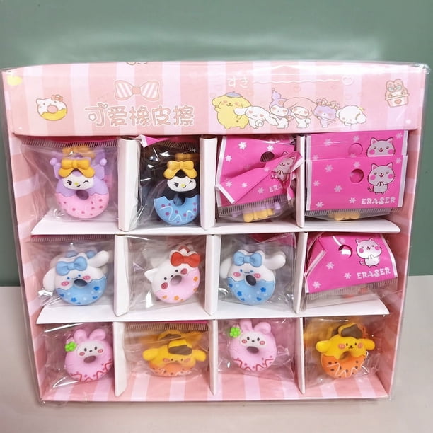 RuunJoy-Borrador de goma Sanrio Kawaii Donut, 48 Uds., Anime Kuromi Melody Kt, borrador dimensional 3D, papelería, regalo de Navidad