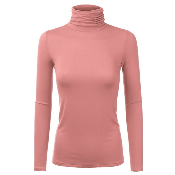 Doublju Women's Basic Slim Fit Sweater Long Sleeve Turtleneck T-Shirt Top Pullover