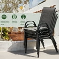 thumbnail image 3 of Sour Citrus Patio Table and Chairs Set for 4 Patio Dining Set with Square Patio Table and Textilene Stackable Patio Chairs for Lawn, Poolside, Garden, Backyard, Brown, 3 of 6