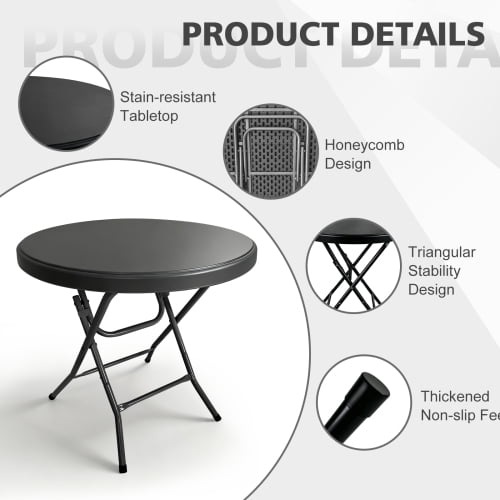 31.5" Round Folding Table, HDPE Cocktail & Bistro Table, Tool-Free Setup, Foldable for Outdoor Parties, Weddings, Cafes & Backyard, Black