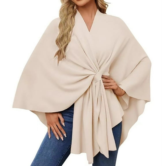 Women's Elegant Shawl Soft Open Front Poncho Sweater for Spring Fall Winter Yellow One Size