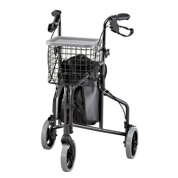 Foldable 3 Wheel Rollator Walker, Lightweight Aluminum, Black
