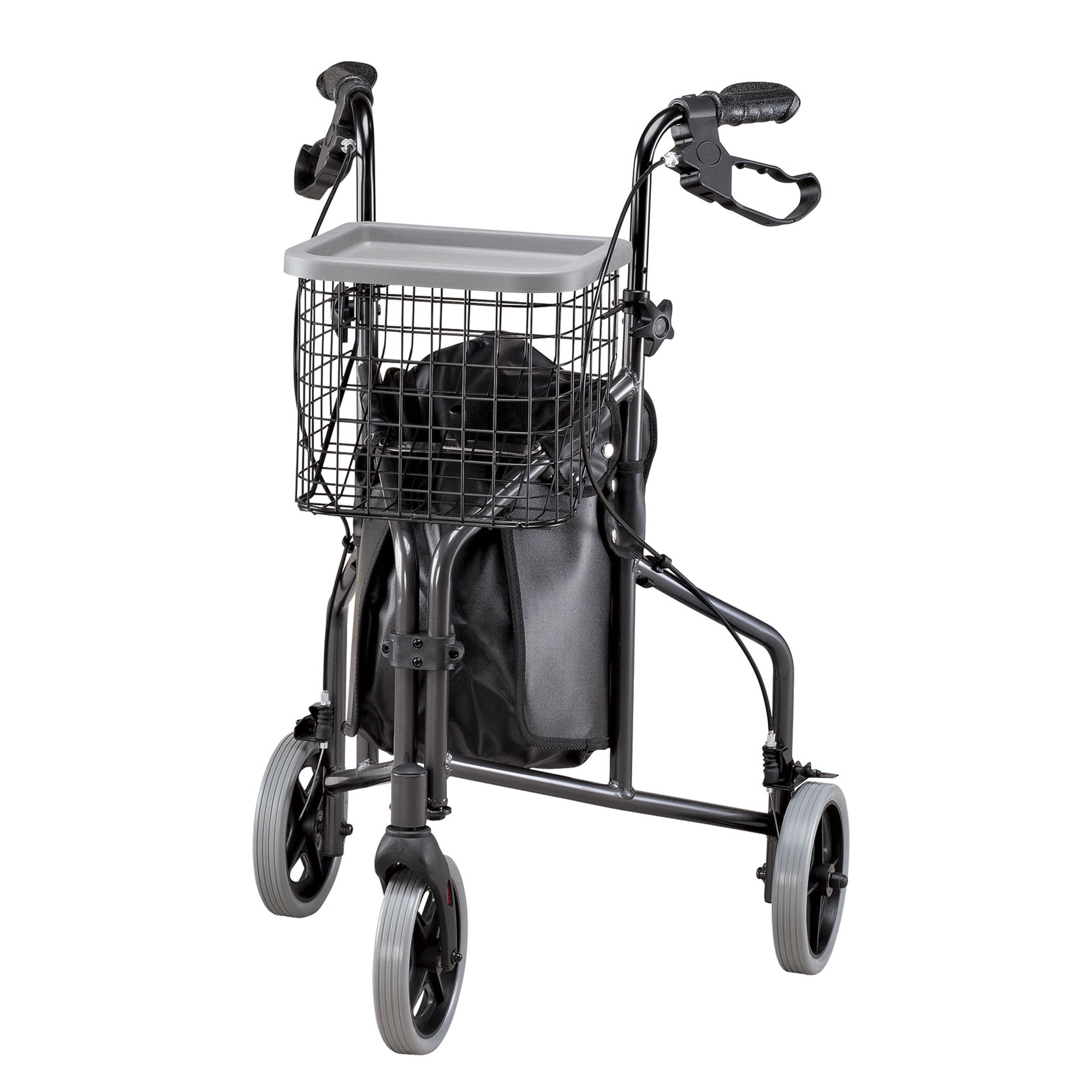 Foldable 3 Wheel Rollator Walker, Lightweight Aluminum, Black