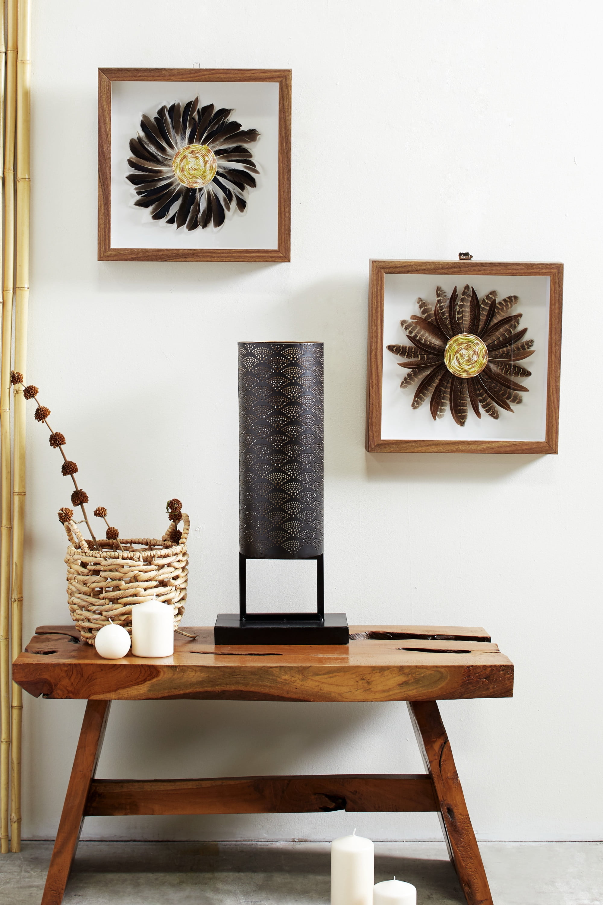 Decmode Eclectic Style Brown & Black Feather Shadow Box Wall Décor in Square Wood Frames, Set of 2: 15” x 15”