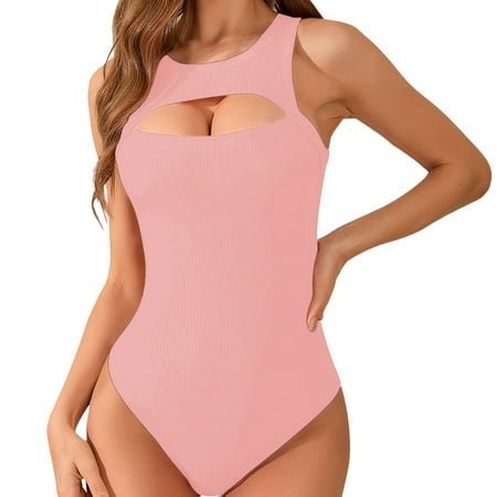 

Shapewear Bodysuit For Women Tummy Control High Waisted Sleeveless Jumpsuits For Women Summer Pink L