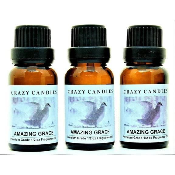 Crazy Candles Amazing Grace (Made in USA) 3 Bottles 1/2 Fl Oz Each (15ml) Premium Grade Scented Fragrance Oil (Women Aroma of Fresh Floral White Musk Blend)