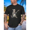 thumbnail image 3 of Rock Cat Playing Electric Guitar Black White Mens T Shirt Cool Graphic Tee  Music Lover Gift Casual Cotton Comfort Summer Outfit| Two colors S-5XL SIZE, 3 of 4