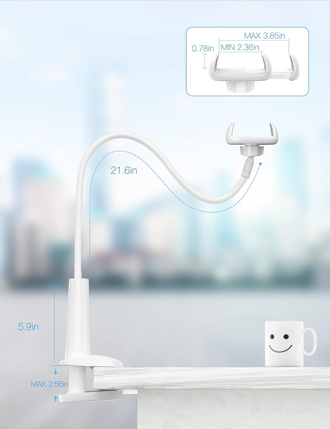 Gooseneck Phone Holder Stand for Bed Flexible Arm Adjustable Cell Phones Mount Clamp on Desk Bedframe Compatible with iPhone 14 Pro Max 13 12 11 X SE Series/Samsung S22 or Other 4"-7" Devices