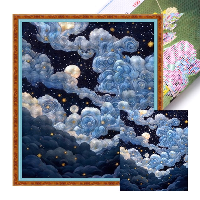 Hilo Algodón Ecológico Bordado Punto Cruz Con Nube Cielo Nocturno 18CT 35x40cm