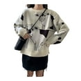 thumbnail image 6 of Qiylii Women Loose Sweater, Long Sleeve Crew Neck Cartoon Cow Print Pullover, 6 of 7