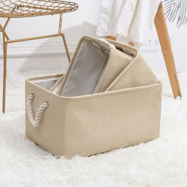 Cesta de almacenamiento plegable, caja de almacenamiento de lino y algodón plegable, organizador de tela, para el hogar, la oficina, el dormitorio, el armario, juguetes, cesta de lavandería