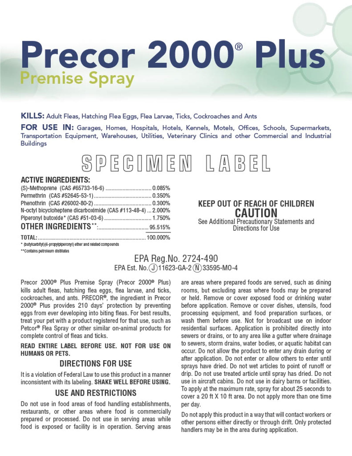 Precor 2000 Plus Premise Spray - Kills Fleas, Ticks, Roaches & Ants - 16 oz Aerosol Can by Zoecon