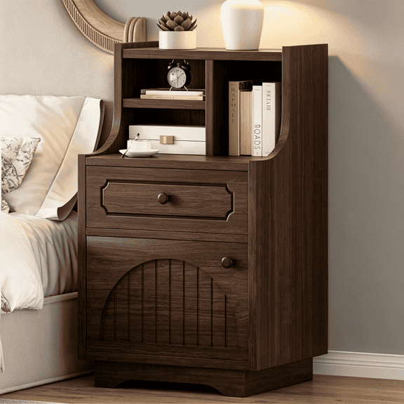 Catrimown Dark Oak Farmhouse Nightstands, 30 Inch Tall Bedroom Bedside Table with Spacious Hutch Storage