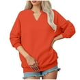 thumbnail image 5 of larppty Women Casual Long Sleeve V Neck Sweatshirts Cute Loose Fit Lightweight Pullover Tops Fall Clothing (Orange, XXL), 5 of 5