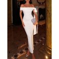 thumbnail image 3 of Women’s Bardot Backless Split Hem Dress – Sexy Off Shoulder Bodycon Party Cocktail Evening Outfit, 3 of 6