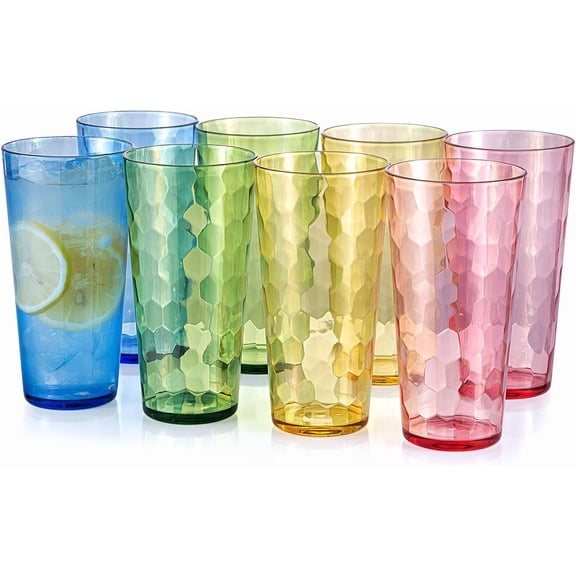 Mixed Drinkware 26-ounce Plastic Tumbler Acrylic Water Glasses, set of 8 Multicolor