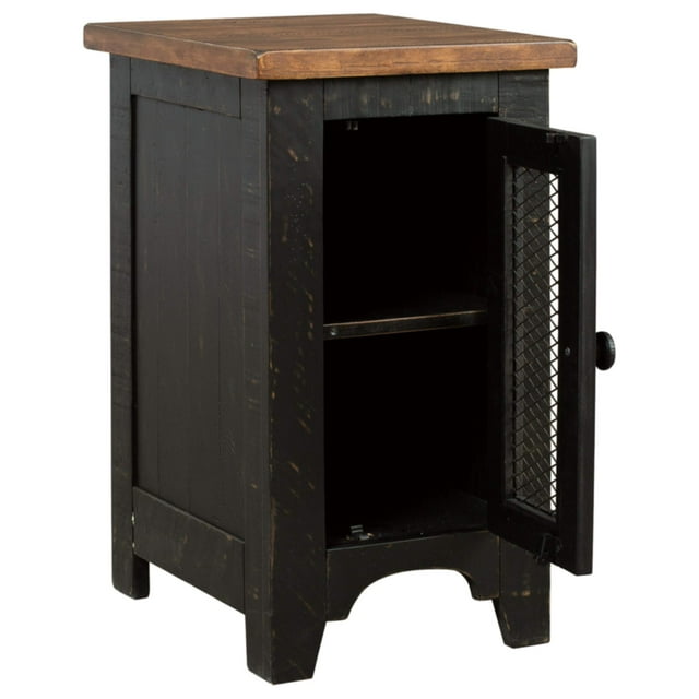 Signature Design By Ashley Valebeck Rustic Farmhouse Chair Side End Table With Cabinet Door Distressed Black