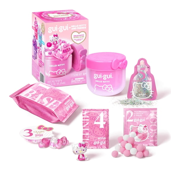 Gui Gui x Hello Kitty® and Friends Hello Kitty® Gloss Slime, Silky Pink Slime Kit with Charms, Mini Figure & Sparkle, Ages 6