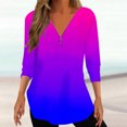 thumbnail image 2 of Penkiiy Half Zipper Shirts for Women Gradient Printed V Neck Shirt Rollable 3/4 Sleeve Tunic Tops Casual Trendy M Dark Blue, 2 of 5