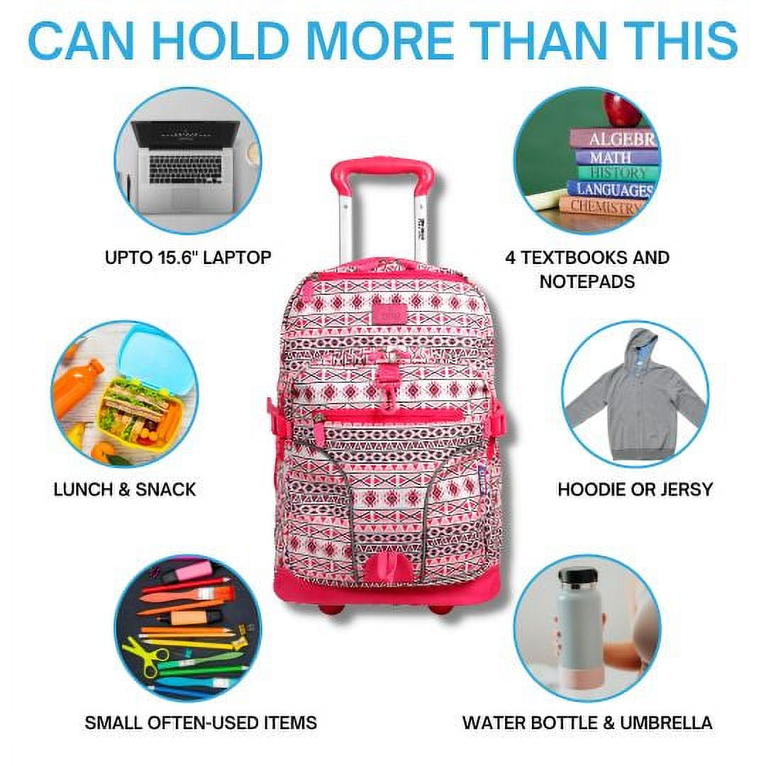 J World Womens Lunar 19.5" Multi-Purpose Lapotop Rolling Backpack for School and Travel, Skandi Pink